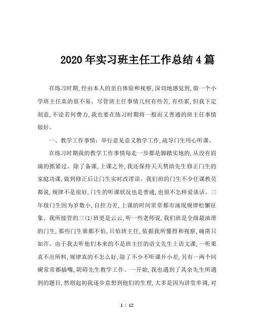 2020年实习班主任工作总结4篇