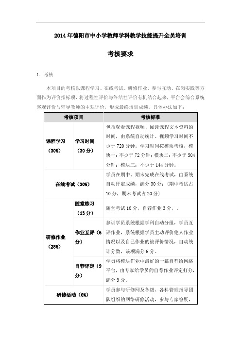 2014年德阳市中小学教师学科教学技能提升全员培考核要求