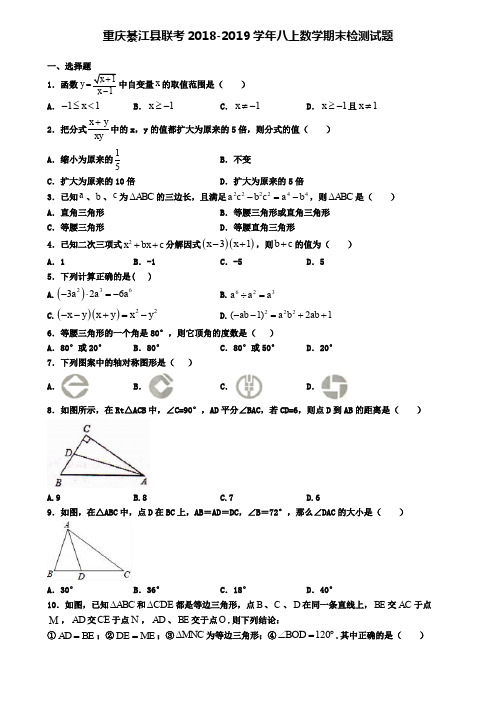 重庆綦江县联考2018-2019学年八上数学期末检测试题