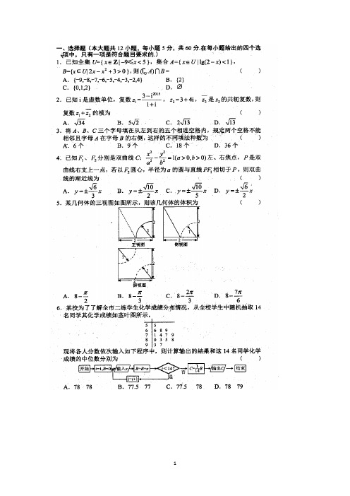 河北省衡水中学2015届高三上学期第十九周周测数学试题 扫描版含答案