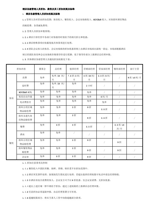 酒店各管理人员折扣权限政策