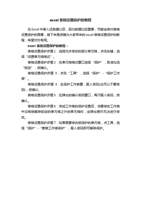 excel表格设置保护的教程