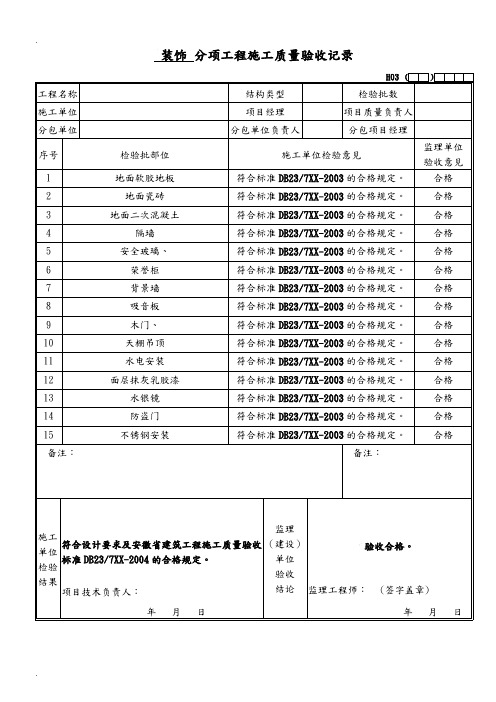 DB23装饰工程检验批资料-全套