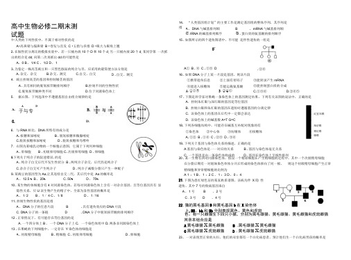 高中生物必修二期末试题及答案