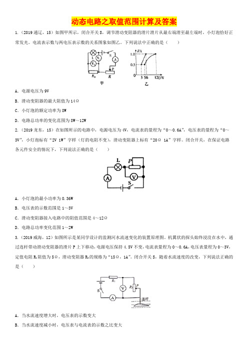 动态电路之取值范围计算 (2020年九年级物理强化训练及答案)