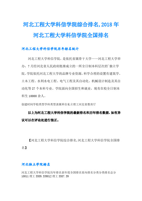 河北工程大学科信学院综合排名,河北工程大学科信学院全国排名