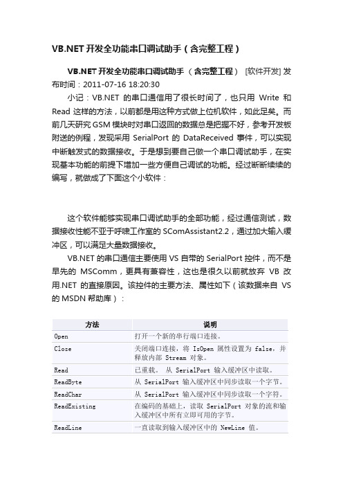 VB.NET开发全功能串口调试助手（含完整工程）