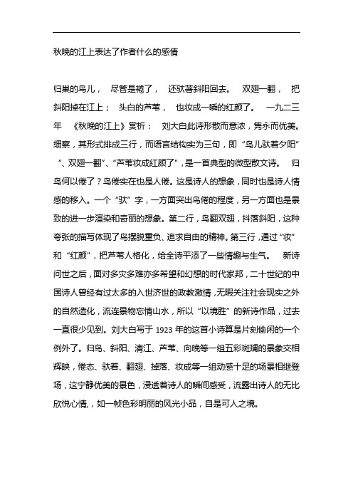 秋晚的江上表达了作者什么的感情