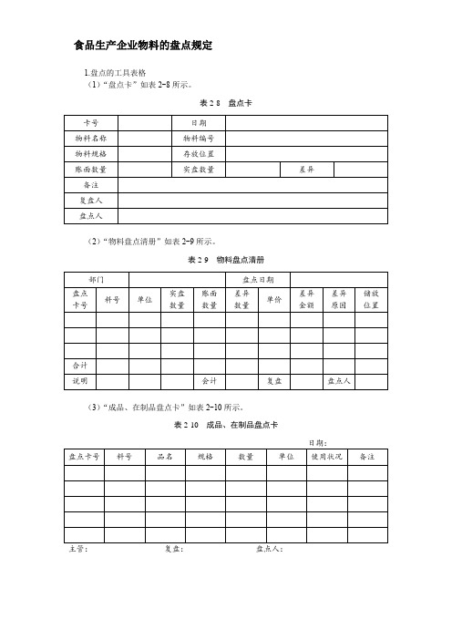 食品生产企业物料的盘点规定