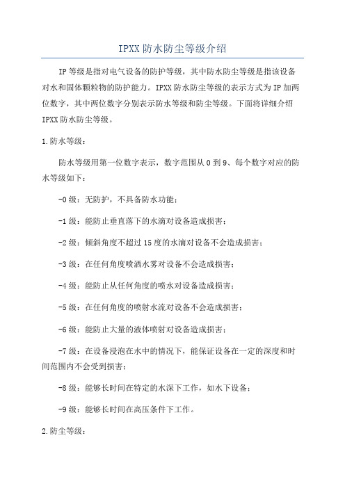 IPXX防水防尘等级介绍