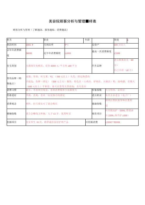 美容院顾客分析与管理样表