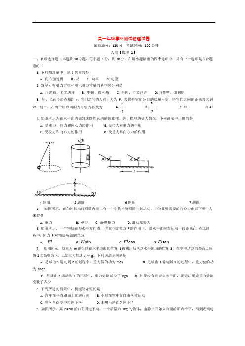 (完整版)高一下学期期末考试物理试卷及答案,推荐文档