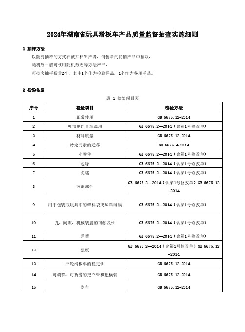 2024年玩具滑板车产品质量监督抽查实施细则