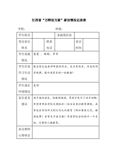 江西省万师访万家家访情况记录表