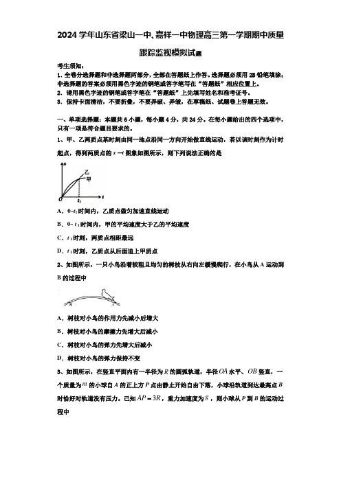 2024学年山东省梁山一中、嘉祥一中物理高三第一学期期中质量跟踪监视模拟试题含解析