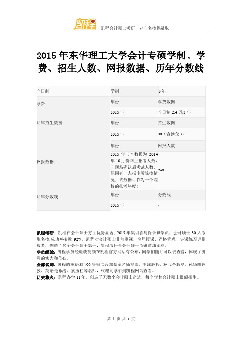 2015年东华理工大学会计专硕学制、学费、招生人数、网报数据、历年分数线