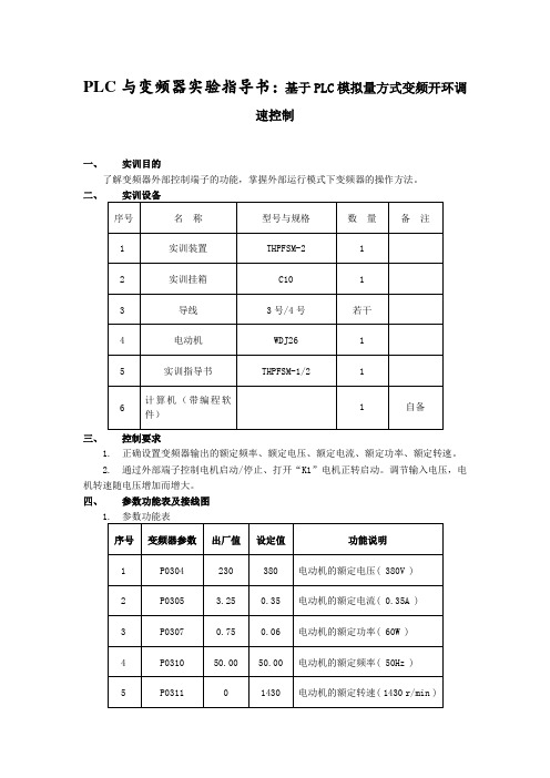 PLC与变频器实验指导书：基于PLC模拟量方式变频开环调速控制