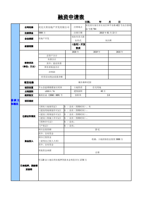 郭  河北石家庄融资申请表-房地产