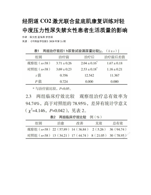 经阴道CO2激光联合盆底肌康复训练对轻中度压力性尿失禁女性患者生活质量的影响