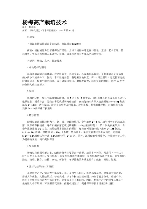 杨梅高产栽培技术