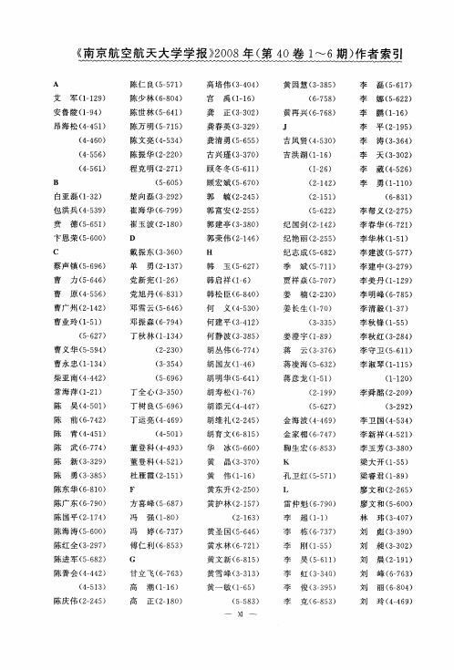 《南京航空航天大学学报》2008年(第40卷1-6期)作者索引