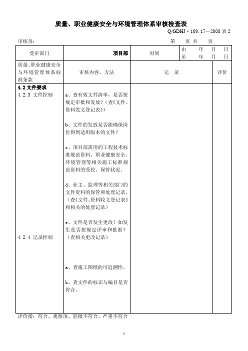 QSHE项目部审核检查表(终稿)