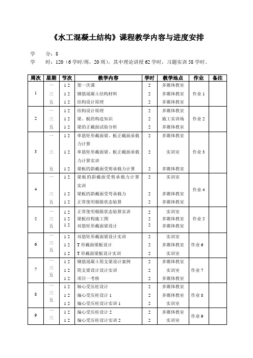 《水工混凝土结构》课程教学内容与进度安排