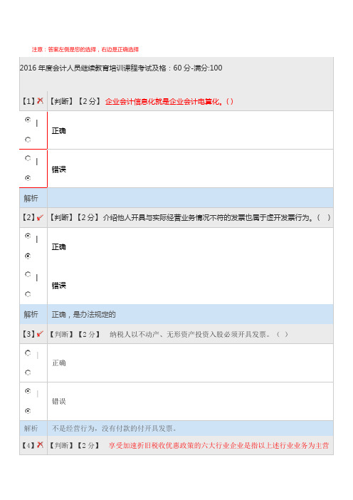 2016年度会计人员继续教育培训课程考试