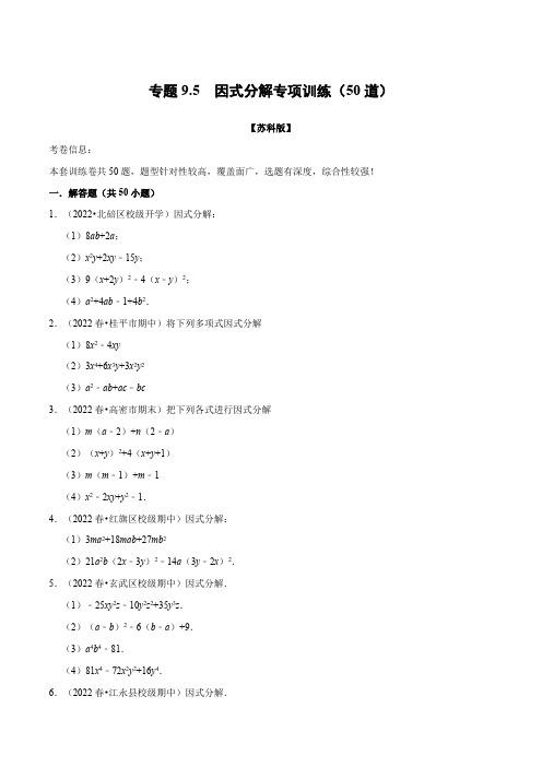 苏科版七年级数学下册举一反三系列9.5因式分解专项训练(50道)同步练习(学生版+解析)