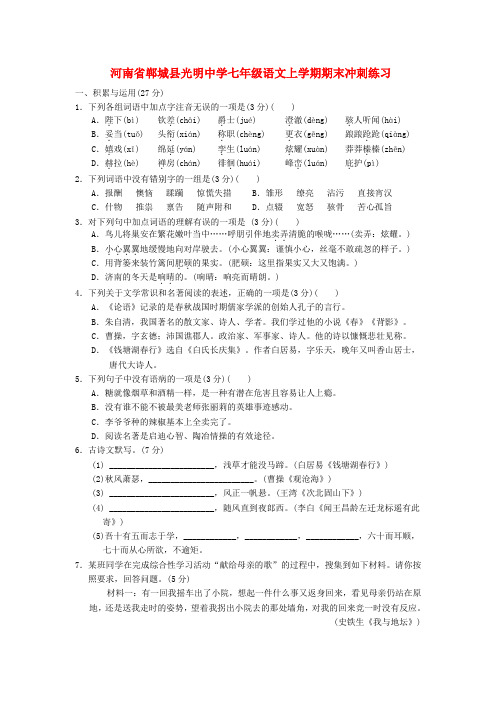 河南省郸城县光明中学七年级语文上学期期末冲刺练习(10)(无答案) 新人教版