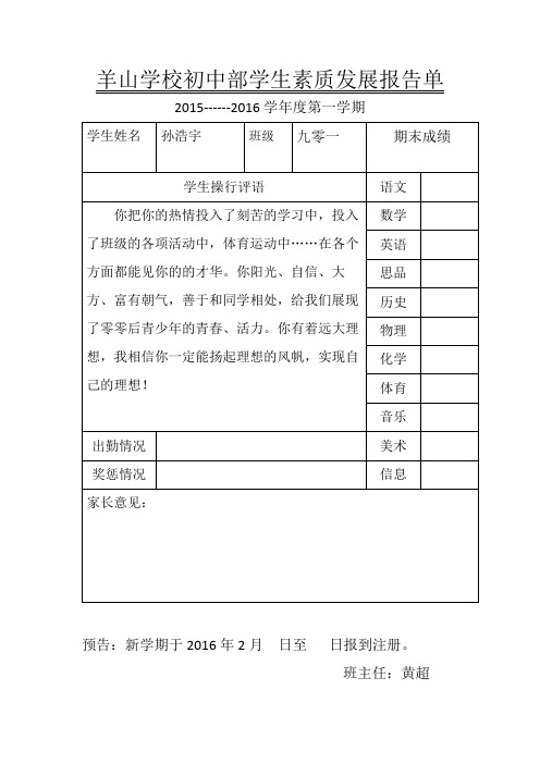 素质报告册