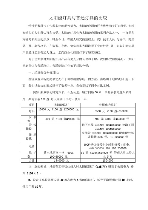 太阳能灯具与普通灯具的比较