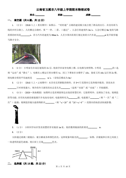 云南省玉溪市八年级上学期期末物理试卷