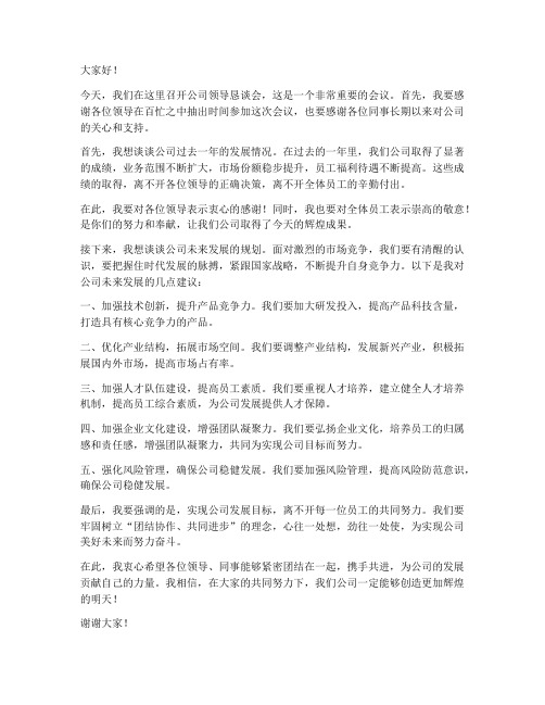 公司领导恳谈会发言稿范文