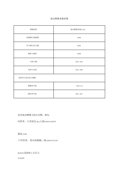 滚动摩擦系数参数与详细讲解