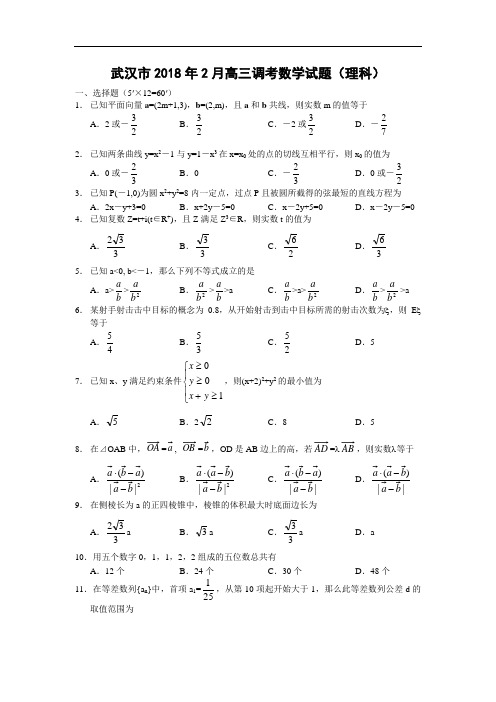 推荐-武汉市2018年2月高三调考数学试题(理科)[特约] 精品