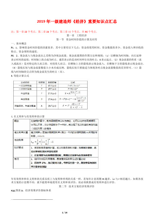 2019年一级建造师《经济》重要知识点汇总