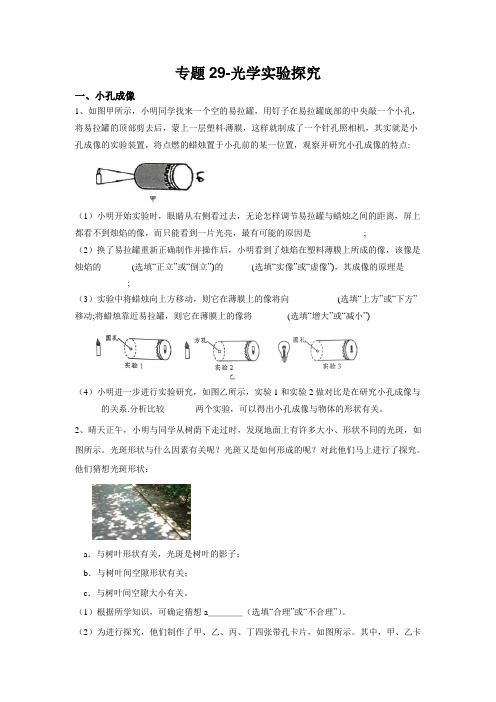 2020人教版中考物理专题试卷29-光学实验探究