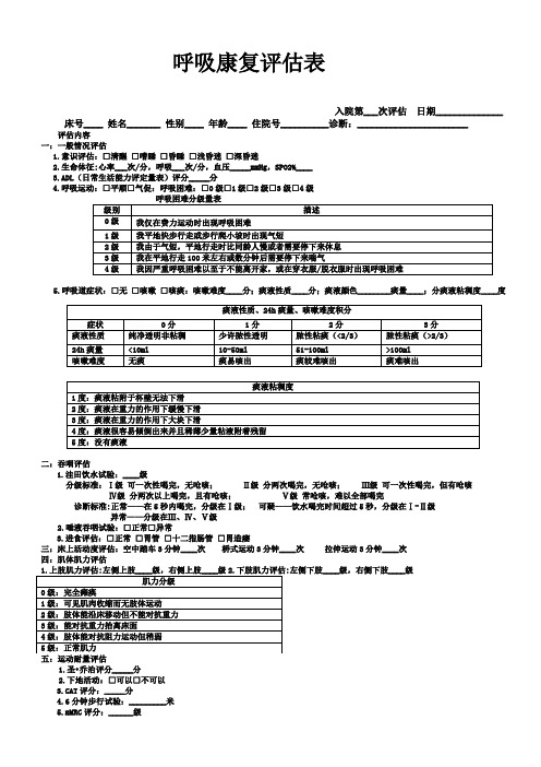 呼吸康复评估表