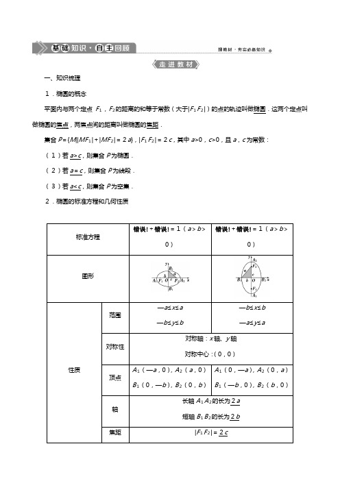 北师大版版高考数学一轮复习第九章平面解析几何椭圆椭圆及其性质教学案理