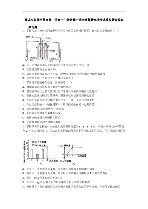 黑龙江省饶河县高级中学高一生物必修一期末选择题专项考试模拟题含答案