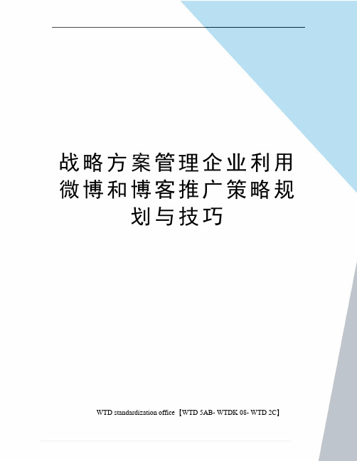 战略方案管理企业利用微博和博客推广策略规划与技巧