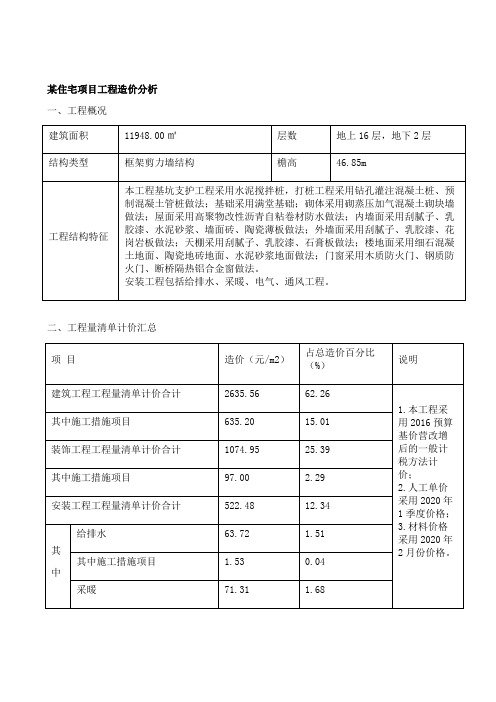 某住宅项目工程造价分析实例