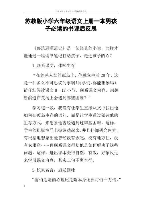 苏教版小学六年级语文上册一本男孩子必读的书课后反思