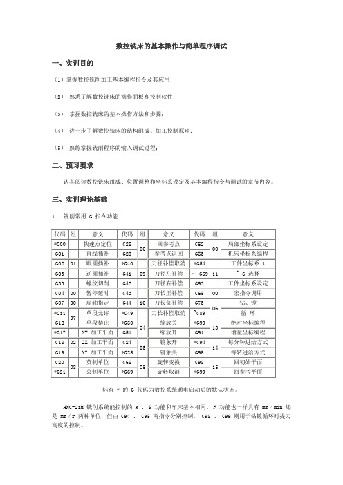 数控铣床的基本操作与简单程序调试