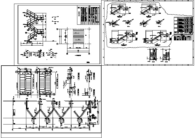 三张详细钢楼梯cad设计详细施工图（有外国的）