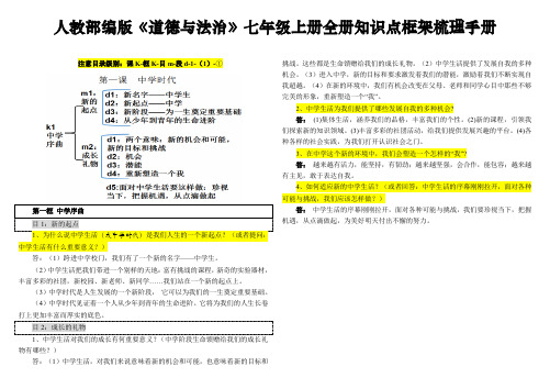 人教部编版《道德与法治》七年级上册全册知识点框架梳理手册