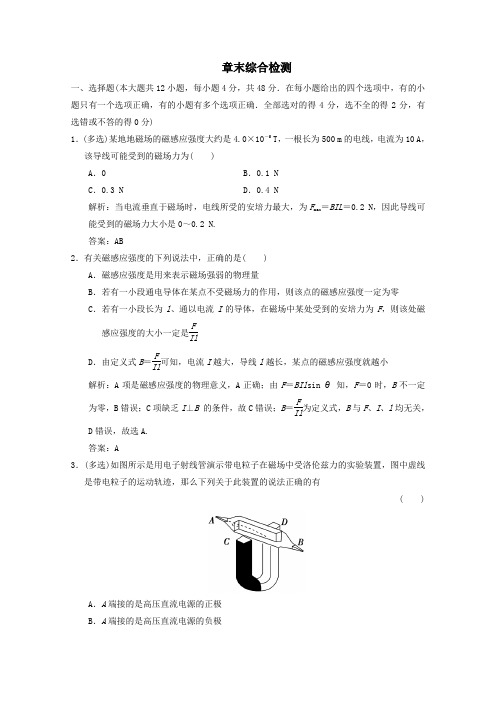2019_2020学年高中物理第6章磁场对电流和运动电荷的作用章末综合检测(含解析)鲁科版选修3_1