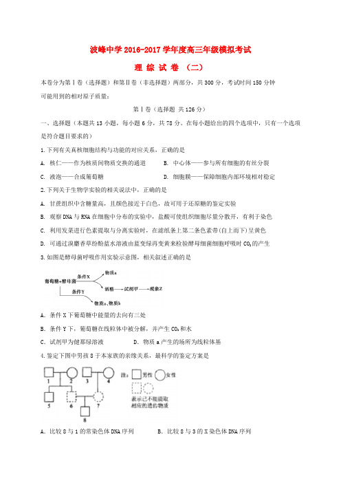 河北省涞水波峰中学高三理综12月模拟考试试题(二)