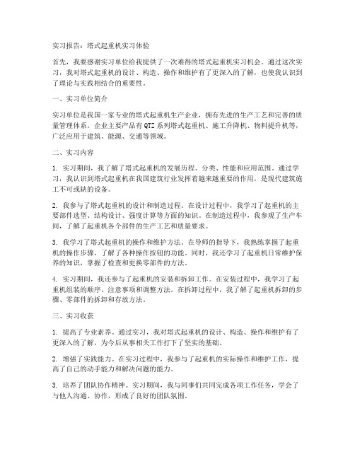 塔式起重机实习报告